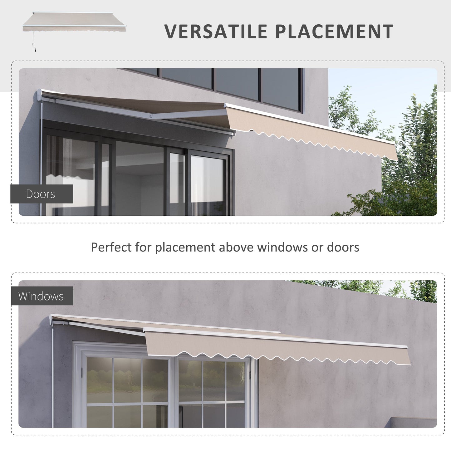 2.95Lx2.5M Retractable Manual/Electric Awning-Cream White/White