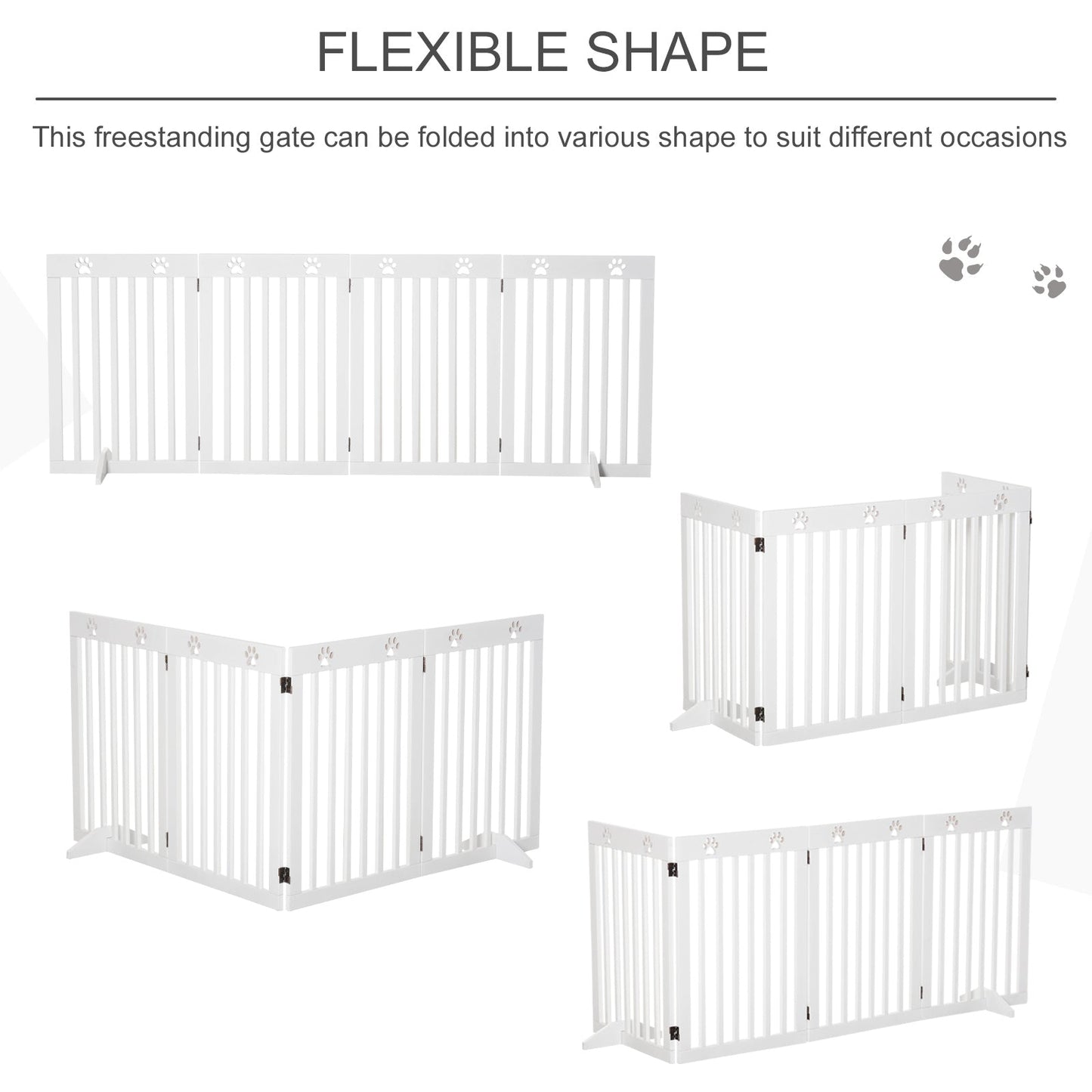 PawHut Wooden Pet Gate Foldable Freestanding Dog Safety Barrier w/ Support Feet