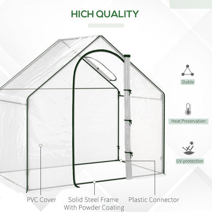 Walk In PVC Greenhouse Garden Outdoor Flower Planter Steel Frame w/ Zipped Door & Window 180 x 100 x 168CM White