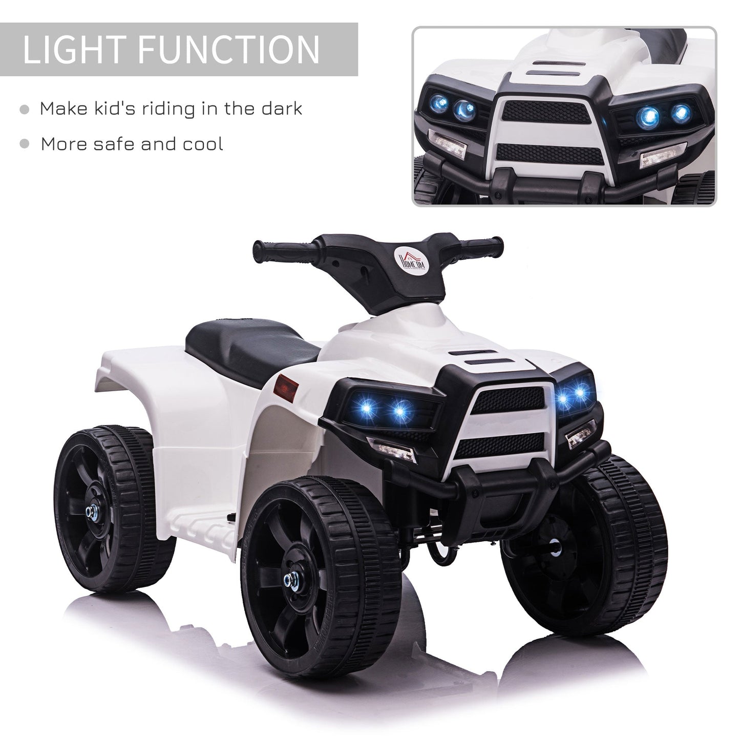 6V Kids Electric Ride on Car ATV Toy Quad Bike With Headlights for Toddlers 18-36 months White