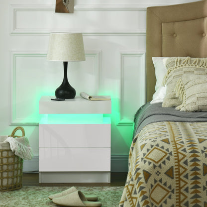 White Bedside Table with LED Light