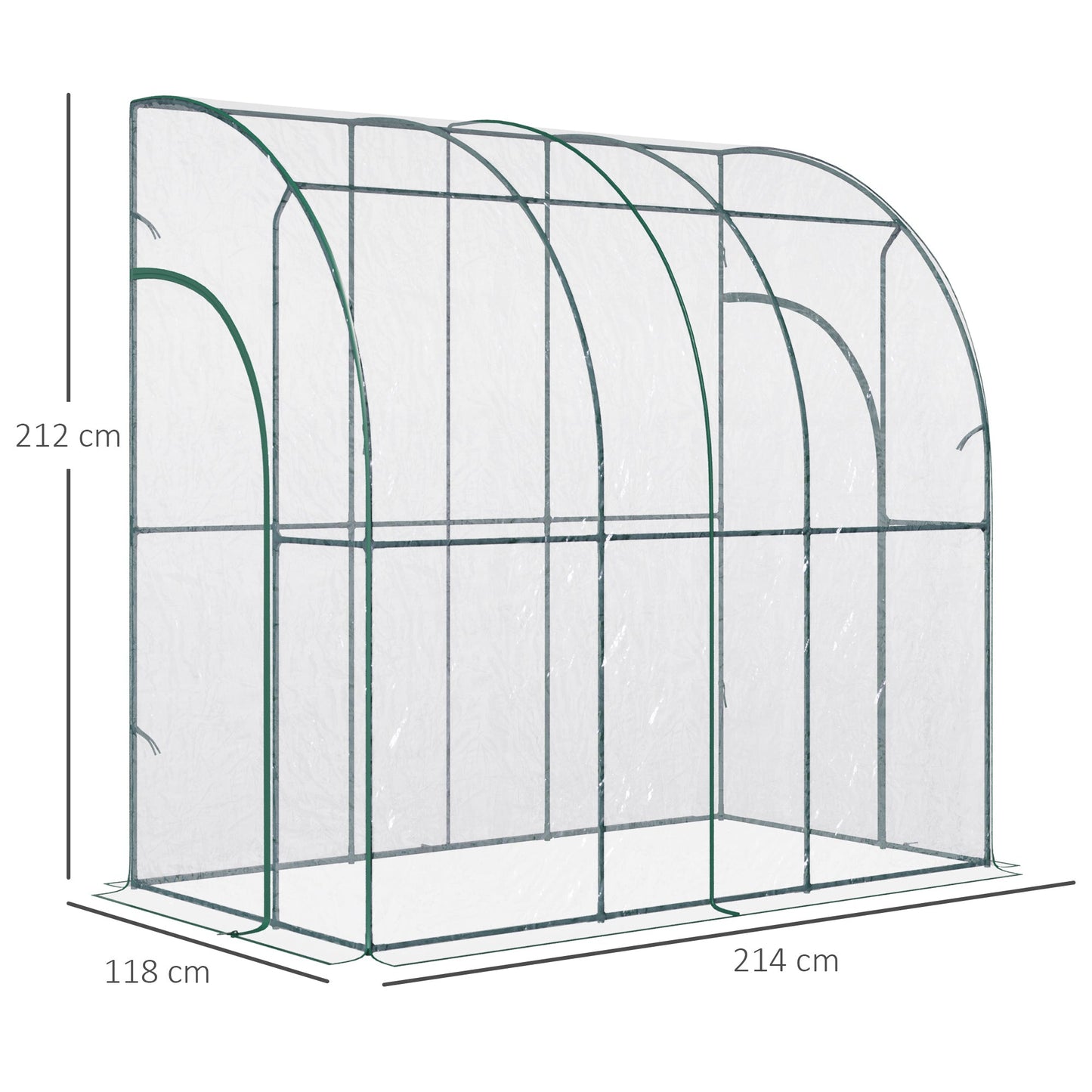 Outsunny Outdoor Walk-In Lean To Wall Tunnel Greenhouse With Zippered Roll Up Door Pvc Cover Sloping Top