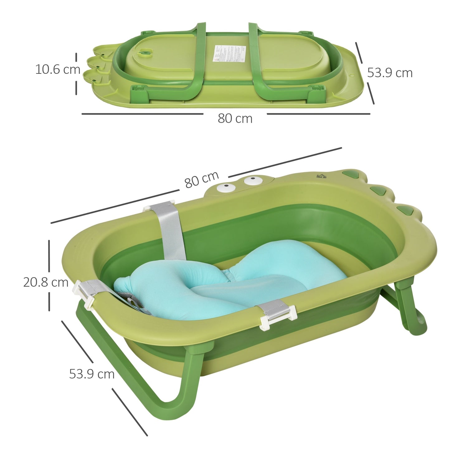 Ergonomic Baby Bath Tub for Toddler with Baby Cushion for 0-3 Years Green