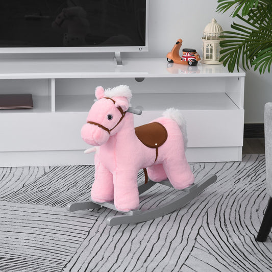 Kids Plush Ride-On Rocking Horse Toy Rocker with Plush Toy Realistic Sounds for Child 18-36 Months Pink