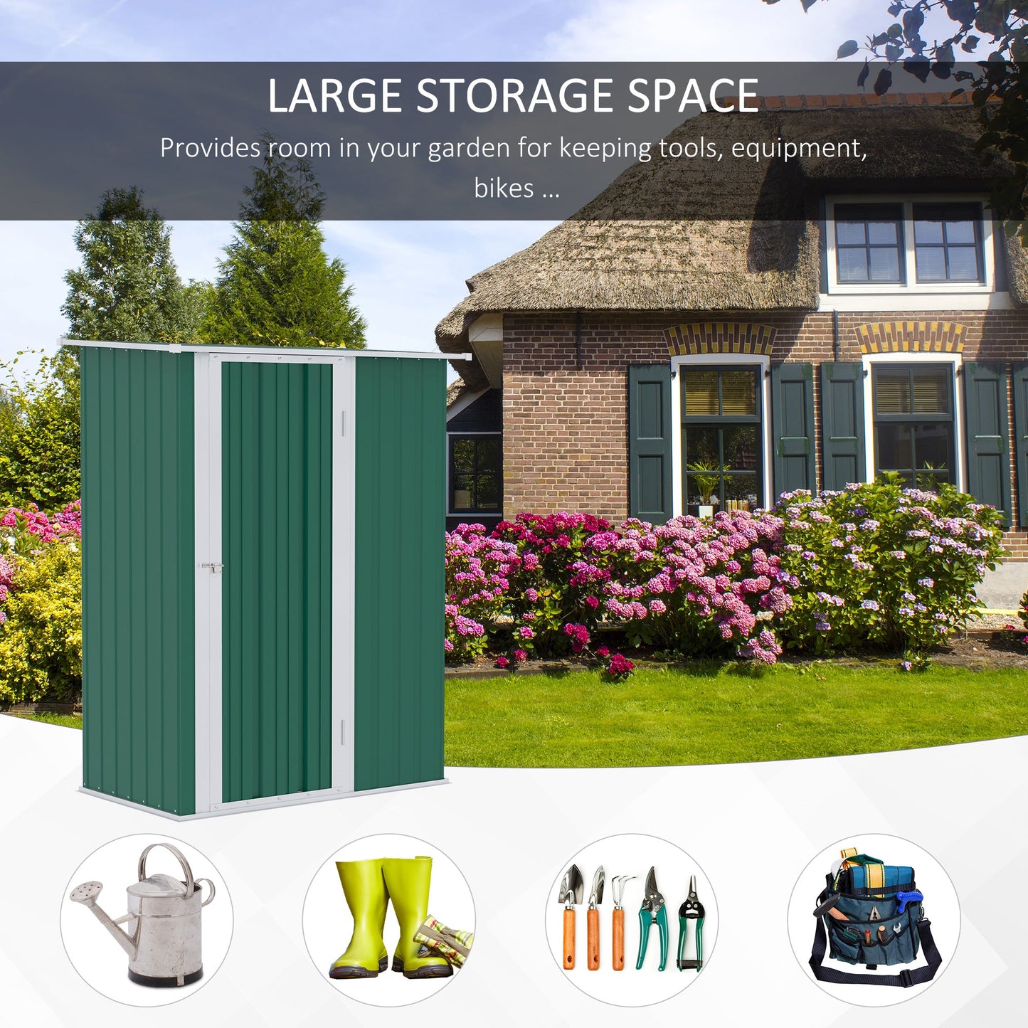 Galvanised 5 x 3' Single Door Pent Garden Store Lockable Steel Green by Steadfast