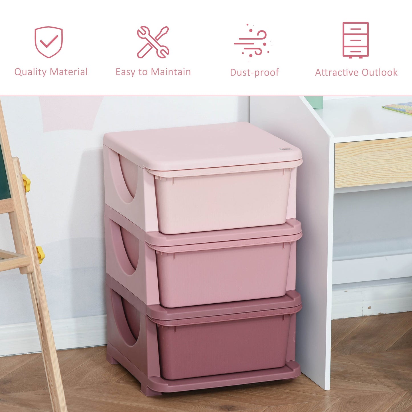 Kids Three-Tier Storage Unit – Pink