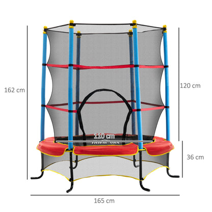 5.4FT/65 Inch Kids Trampoline with Enclosure Net Built-in Zipper Safety Pad Indoor Outdoor for Children Toddler Age 3-6 Years Old