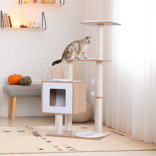 PawHut Cat Tree for Indoor Cats Scratching Post Kitten House Condo Activity Center w/ Cushion Hanging Toy Multi-level