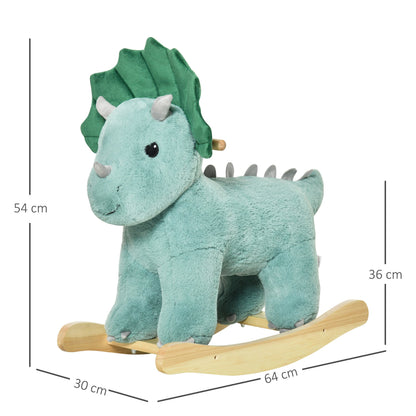 Kid Plush Ride-On Rocking Horse Triceratops-shaped Toy Rocker Realistic Sound