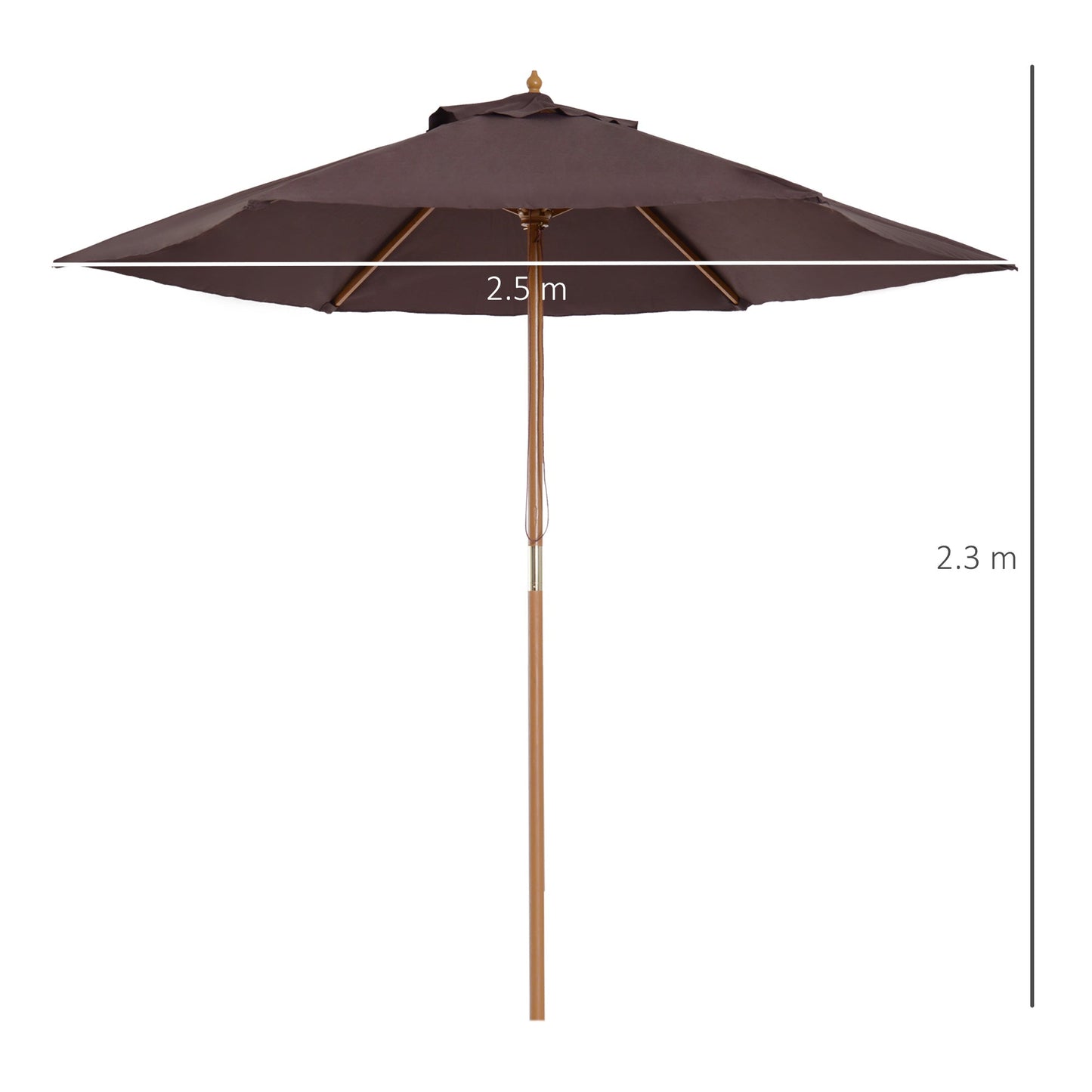 2.5 m Wooden Parasol Sun Shade-Coffee