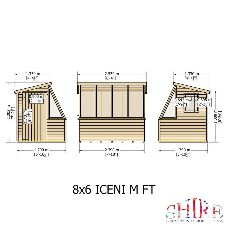 Shire Iceni 8' 3" x 6' 3" Pent Potting Shed - Premium Dip Treated Shiplap