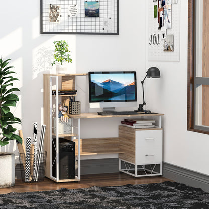 Computer Desk with Drawers and Bookshelf