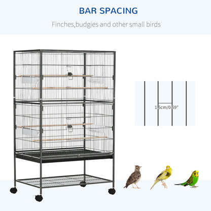 Grille 132cm Bird Cage Wheeled Black by Pawhut