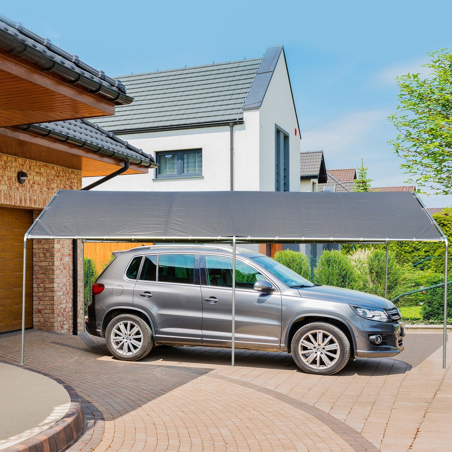 3 x 6m Heavy Duty Carport Garage Car Shelter Galvanized Steel Outdoor Open Canopy Tent Water UV Resistant Waterproof