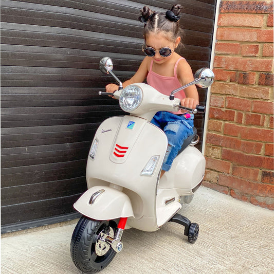 Kids Ride On Vespa Motorcycle W/LED Lights - White