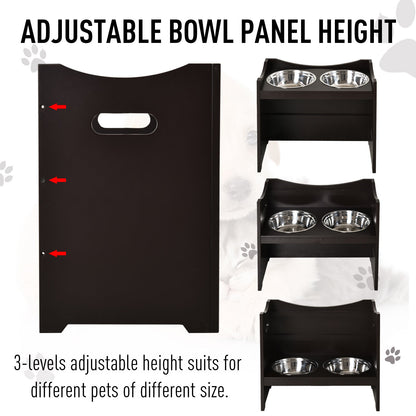 PawHut Medium-density fibreboard Elevated Duo Pet Bowl Feeder Brown