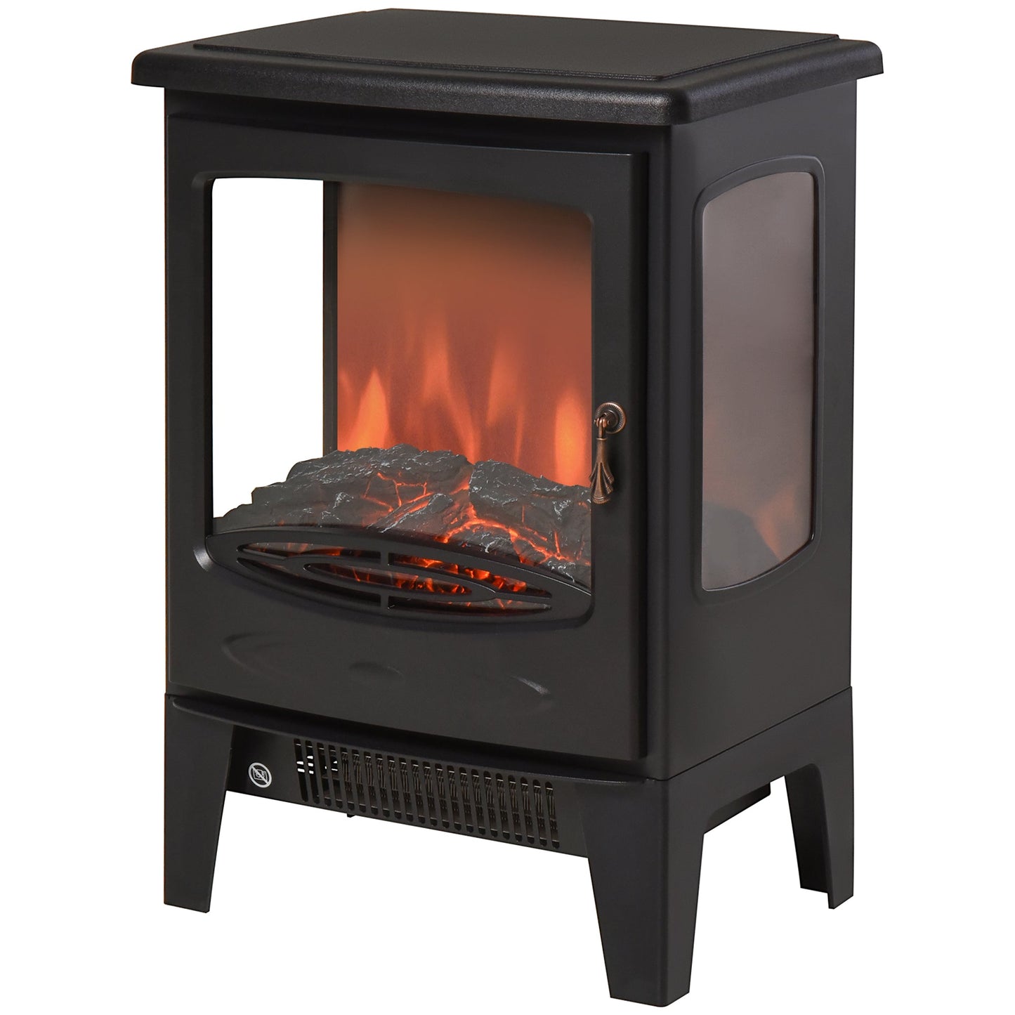 900W/1800W Tempered Glass Electric Fireplace Heater-Black