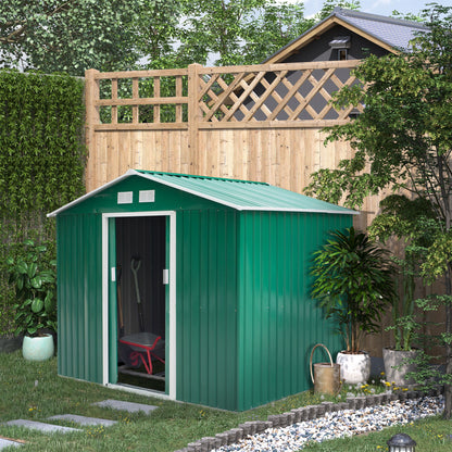 Galvanised 9 x 6' Double Door Apex Garden Shed With Ventilation Steel Green by Steadfast