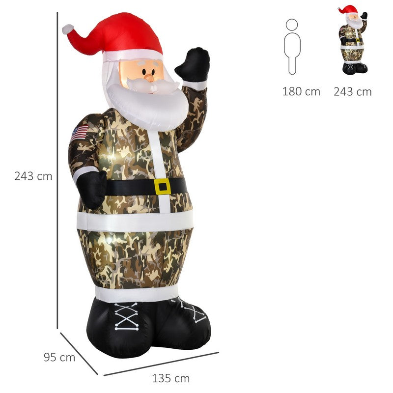 8ft Christmas Inflatable Santa Claus in Camouflage Lighted Blow Up Decoration