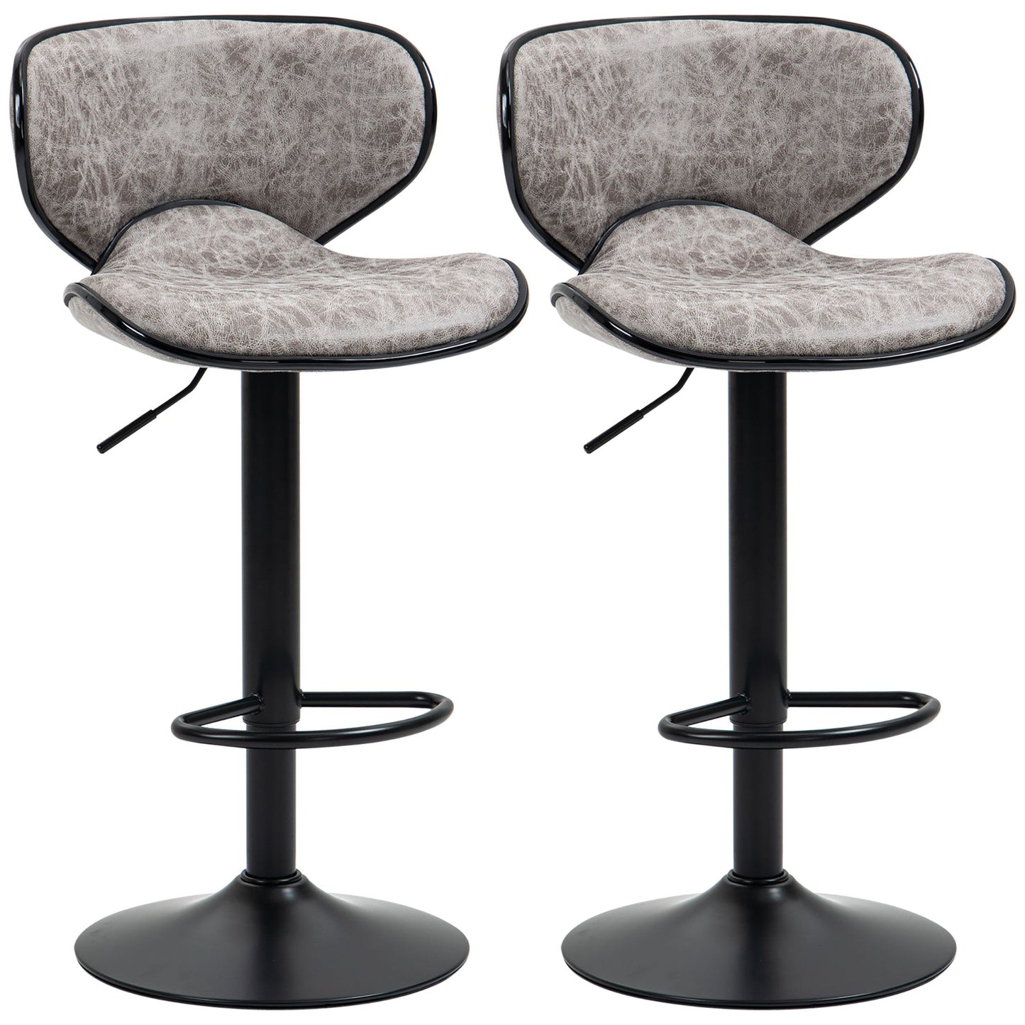 Bar Stool Set of 2 Microfiber Cloth Adjustable Height Armless Chairs with Swivel Seat