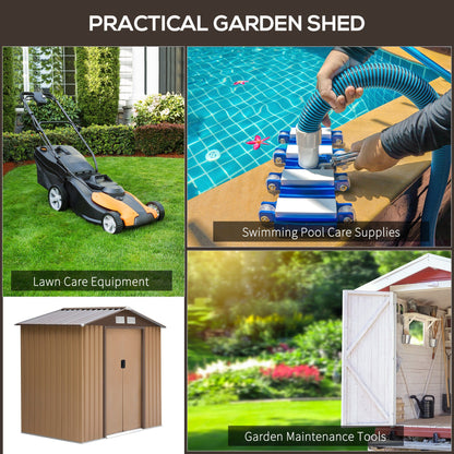 Galvanised 7 x 4' Double Door Apex Garden Shed Lockable Steel Light Brown by Steadfast