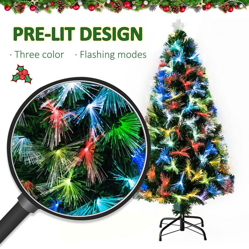 5FT Tall Artificial Tree Fiber Optic Colorful LED Pre-Lit Holiday Home Christmas Decoration with Flash Mode