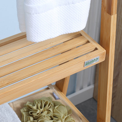 kleankin Freestanding Natural Bamboo Towel Rack with 3 Towel Rails and 3 Storage Shelves