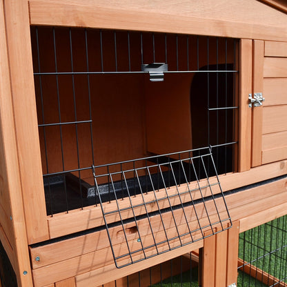 PawHut  2 Tier Outdoor Rabbit Small Animal Enclosure with Ramp Tray to Raised Home & Below Run Area