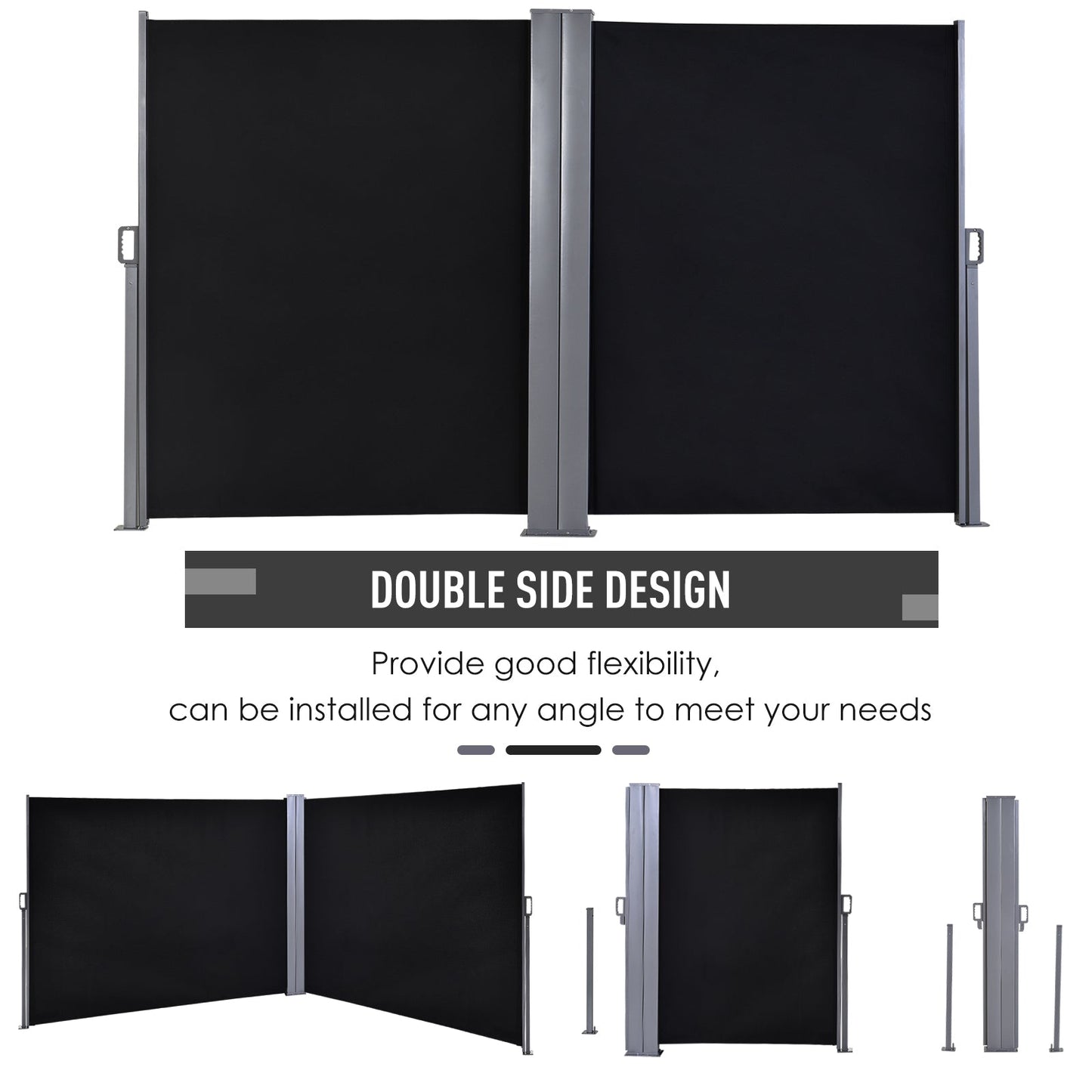 Steel Frame Retractable Double-Sided Awning Black