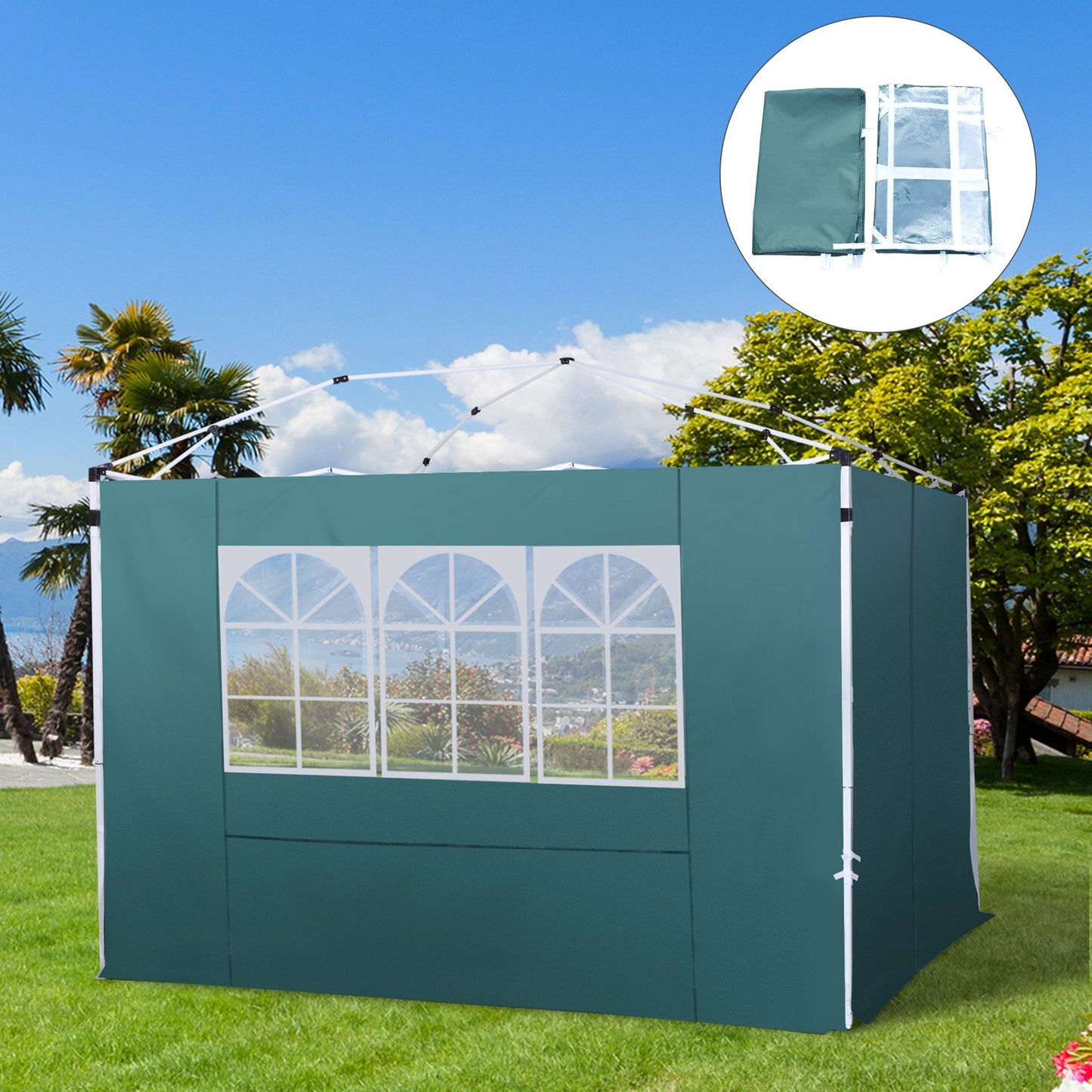 3 Meters Gazebo Replaceable Exchangeable Side Panel Wall Panels Walls With Window 3 colours Green