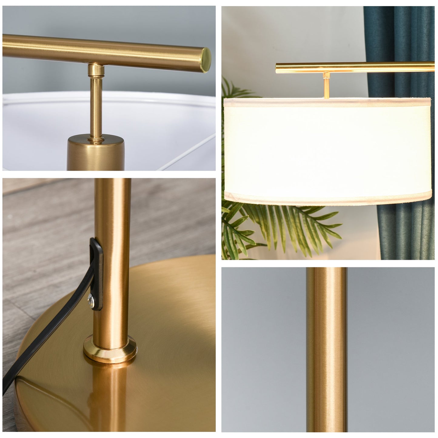 Modern Floor Lamp Tall Pole Light with Linen Shade E27 Holder for Home Office