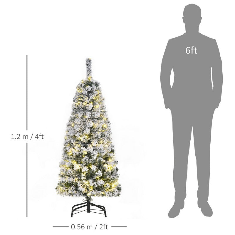 4FT Prelit Artificial Snow Flocked Christmas Tree with Warm White LED Light