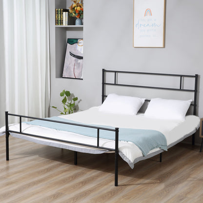 Double Metal Bed Frame Solid Bedstead Base with Headboard and Footboard