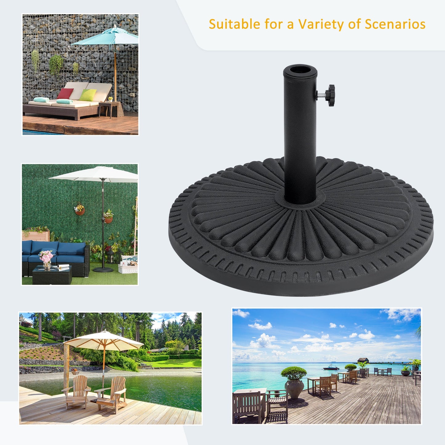 Patio Outdoor Garden 14kg Round Cement Parasol Base Umbrella Weight Stand Holder Fits ?35mm