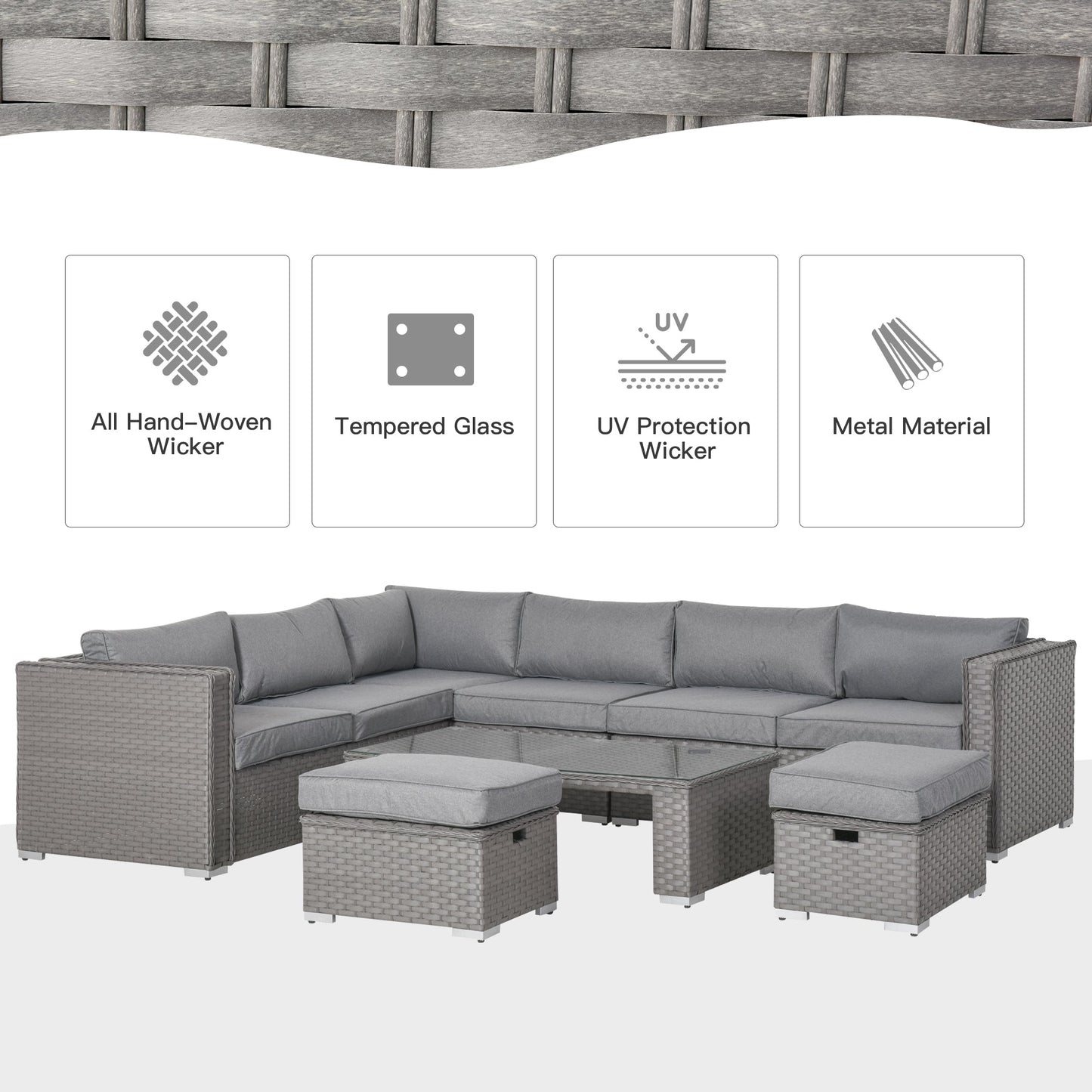 6-Piece PE Rattan Wicker Corner Sofa Set