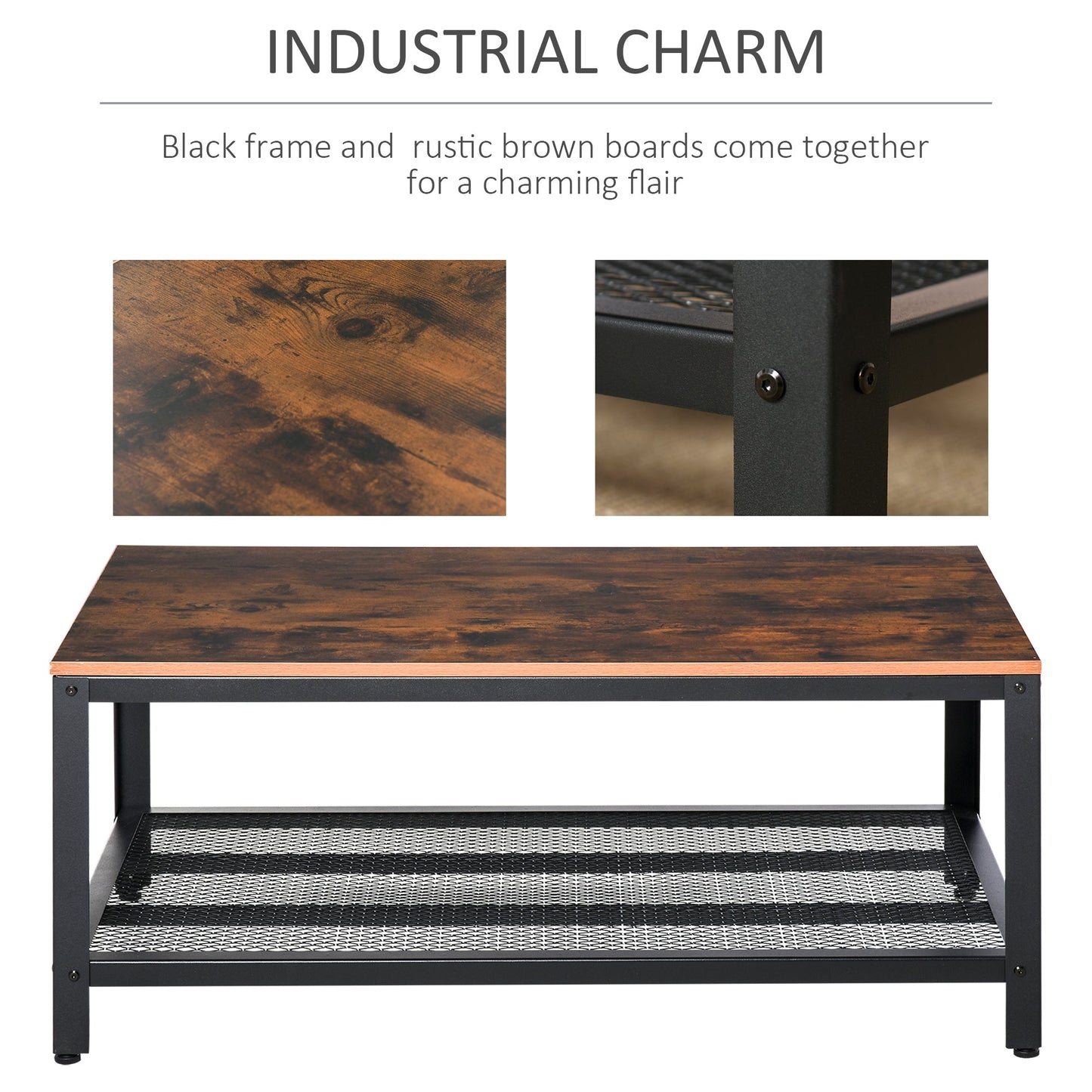 Homcom Coffee Table Retro Industrial Side Table With Metal Frame Modern Snack Tea Table Living Room Rustic Brown