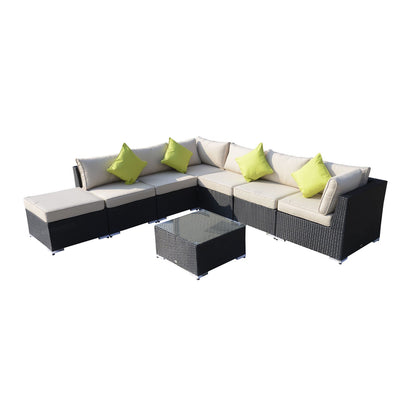 8-Pieces PE Rattan Corner Sofa Set with Thick Cushions