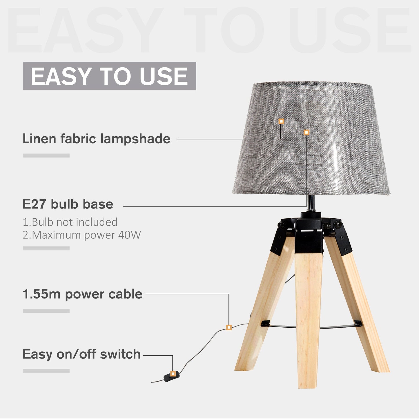 Wooden Tripod Table Lamp for Side