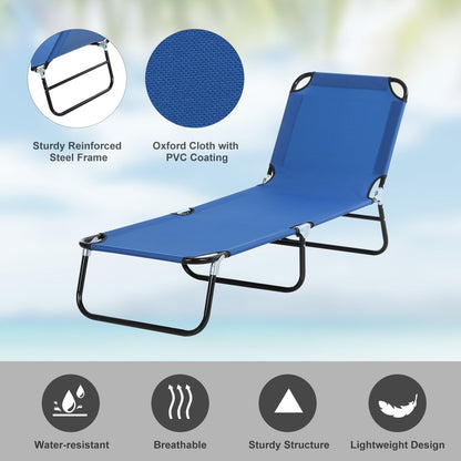 Portable Folding Sun Lounger With 5-Position Adjustable Backrest Relaxer Recliner with Lightweight Frame Great for Pool or Sun Bathing Blue