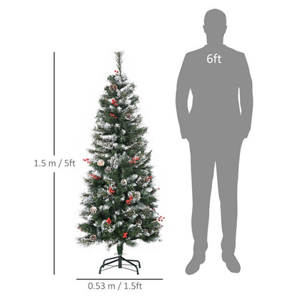 5FT Snow Dipped Artificial Christmas Tree Slim Pencil Xmas Tree with 402 Realistic Branches