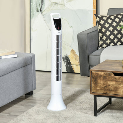 Oscillating Three Speed Tower Fan With Timer & Remote Control White