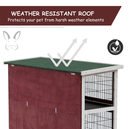 PawHut Two-Tier Double Decker Wooden Rabbit Hutch Pet Cage 136.4Lx50Wx93H cm-Brown/White