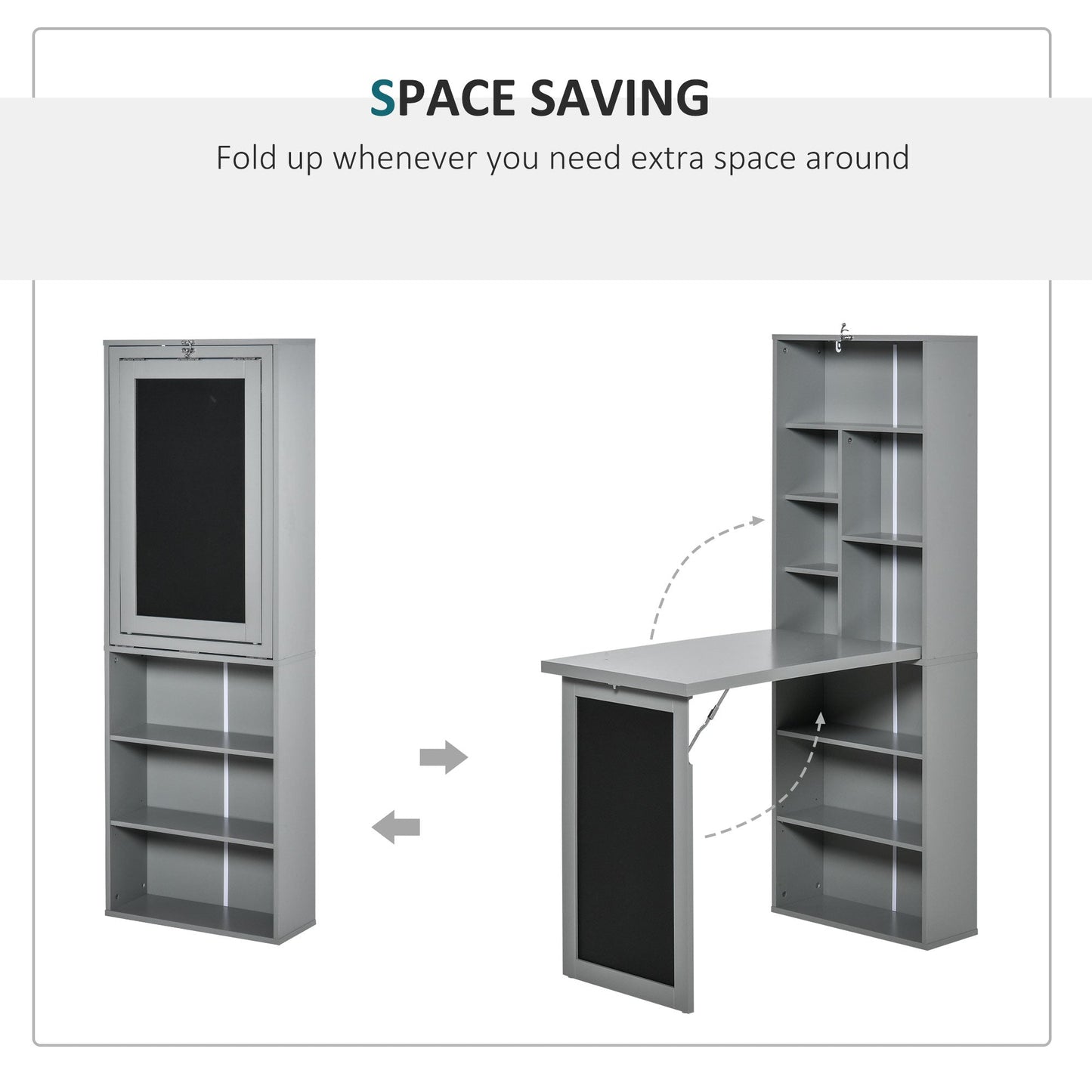 Folding Convertible Desk with Blackboard Multi-function Computer Office Workstation Side Shelf for Home Office