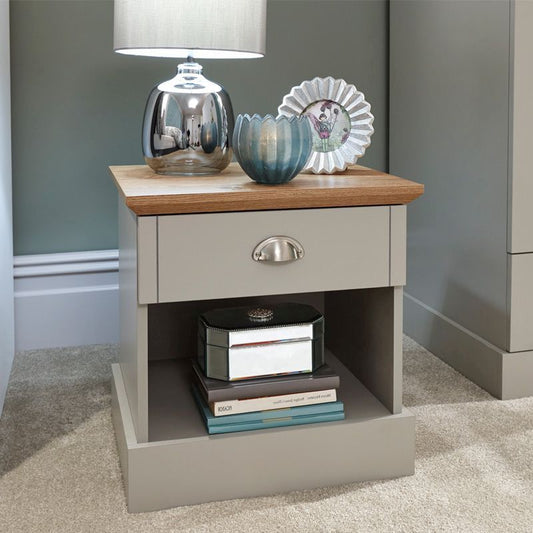 Kendal Bedside Table Grey 1 Shelf 1 Drawer