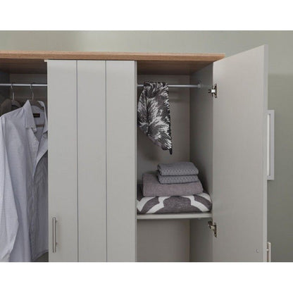 Kendal Tall Wardrobe Grey 3 Doors 1 Shelf 3 Drawers