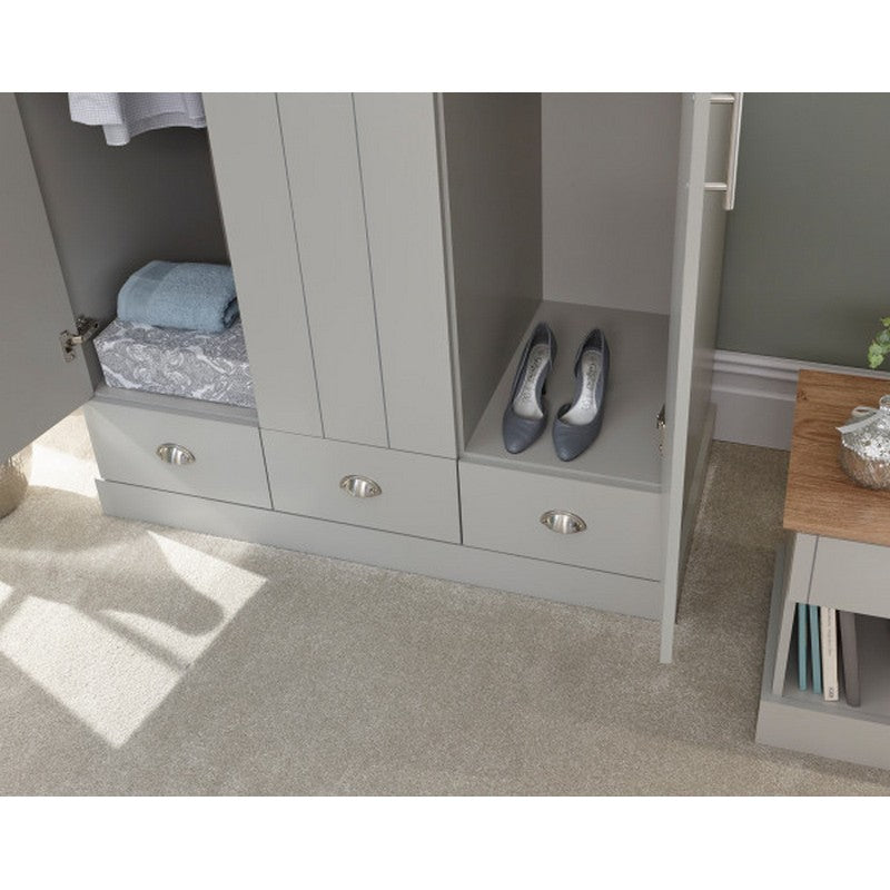 Kendal Tall Wardrobe Grey 3 Doors 1 Shelf 3 Drawers