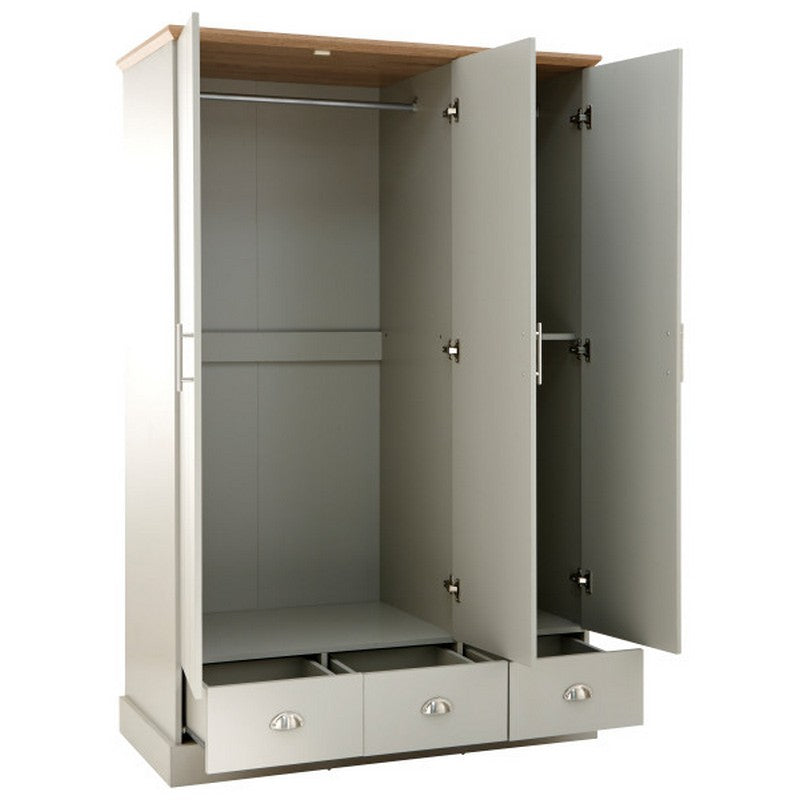 Kendal Tall Wardrobe Grey 3 Doors 1 Shelf 3 Drawers