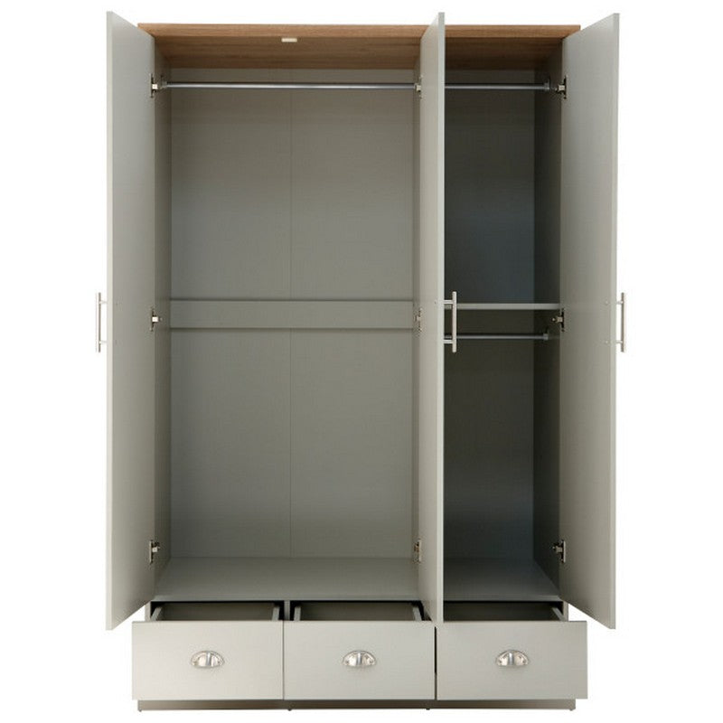 Kendal Tall Wardrobe Grey 3 Doors 1 Shelf 3 Drawers