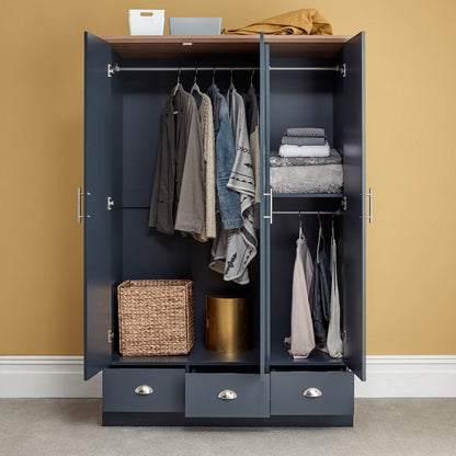 Kendal Tall Wardrobe Blue 3 Doors 1 Shelf 3 Drawers