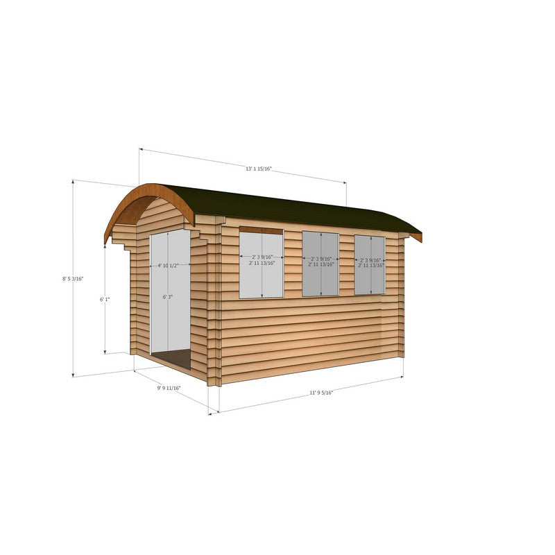 Shire Kilburn 9' 9" x 11' 9" Curved Log Cabin - Premium 44mm Cladding Tongue & Groove